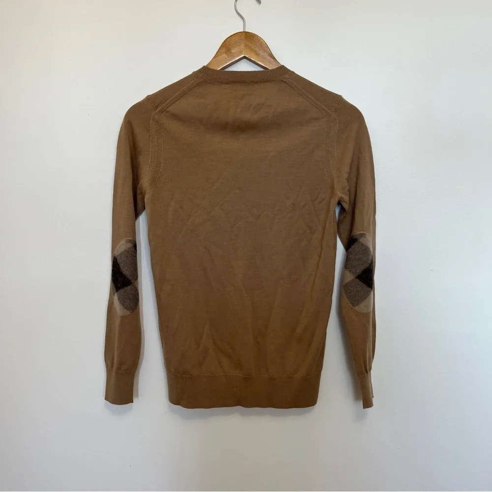 Burberry Classic Tan Nova Check Elbow Crewneck Sweater Size XS NWOT Repaired